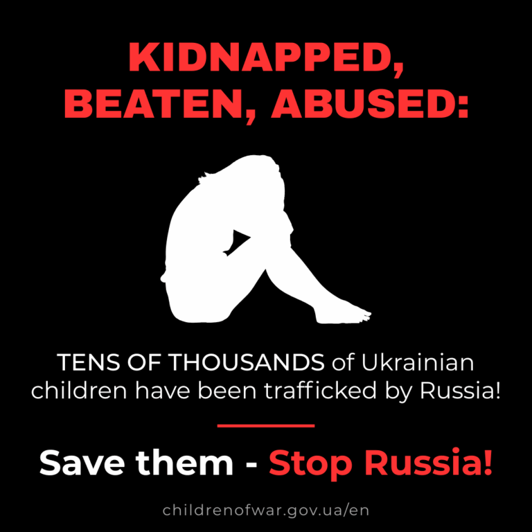 Kidnapped, beaten, abused: Hundreds of thousands of Ukrainian children have been trafficked by Russia. Save them - stop Russia!
